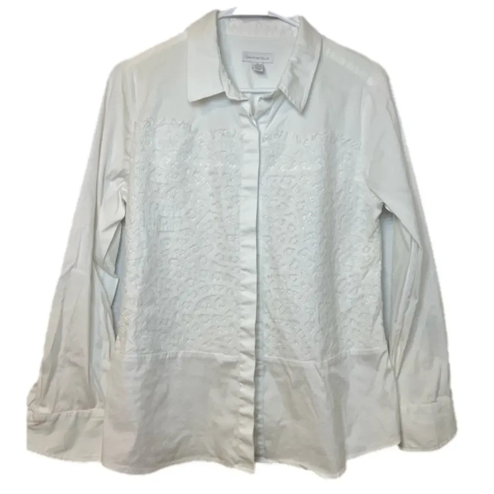 Charter Club Button Up Blouse with detail 10